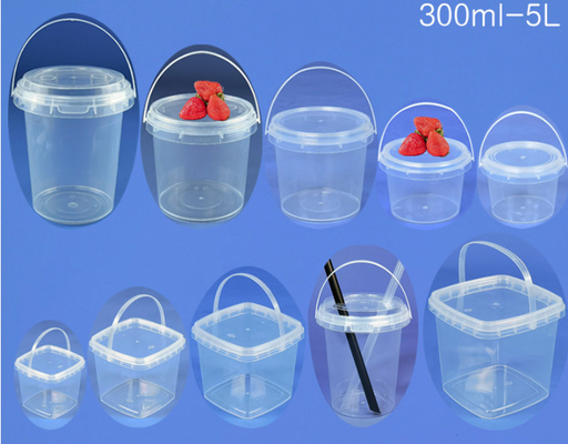 IML or Thermal Transfer PP/HDPE Plastic Food Bucket with Lid for Food Packaging