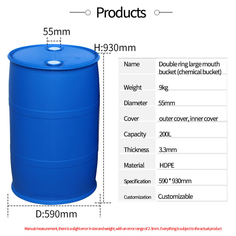 Open Top 200L Black Plastic Barrel Drum With Lid For Chemical Waste Disposal